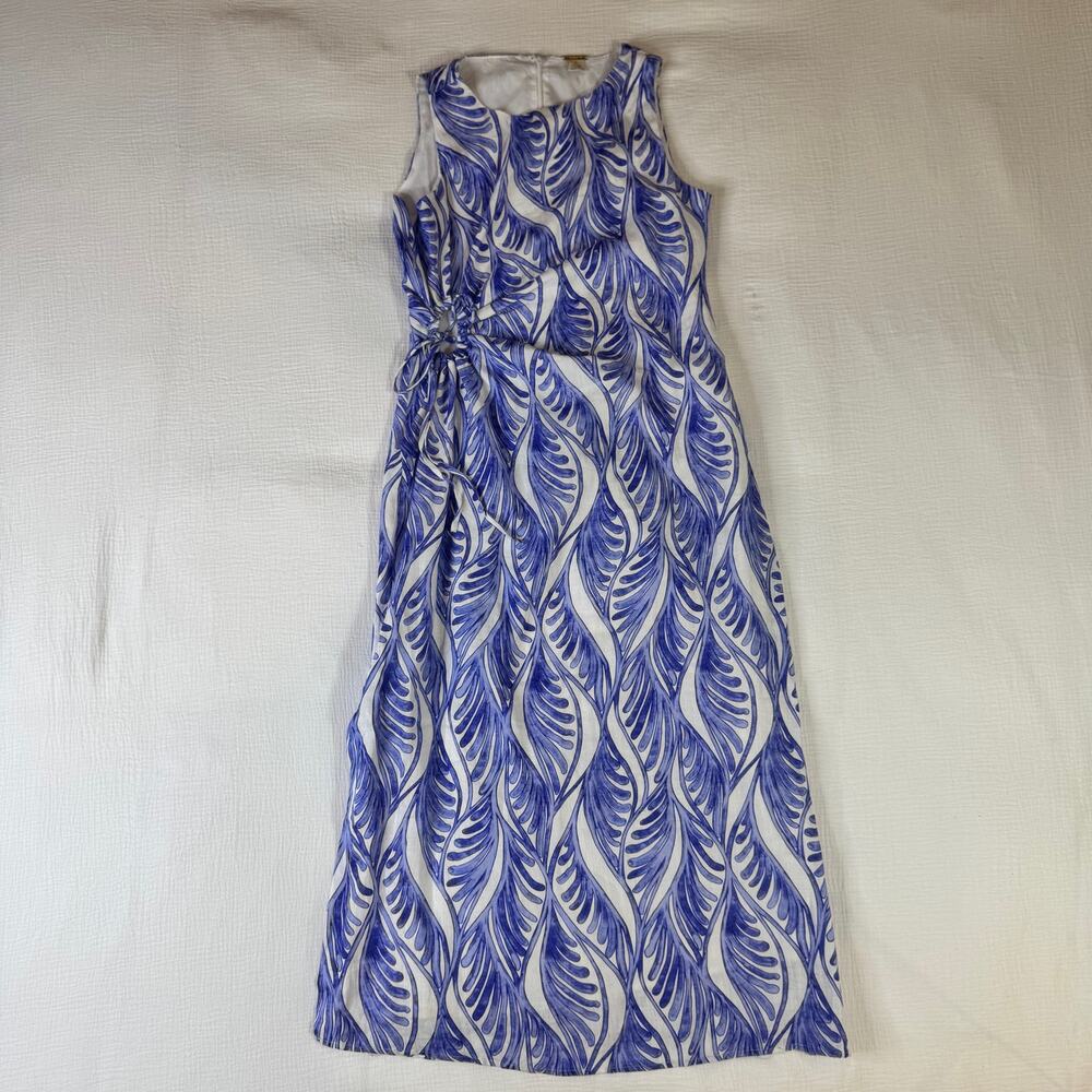 Magaschoni Linen Dress White Blue Summer Women’s 6 Cut Out Resort Wear Vacation - Picture 5 of 16